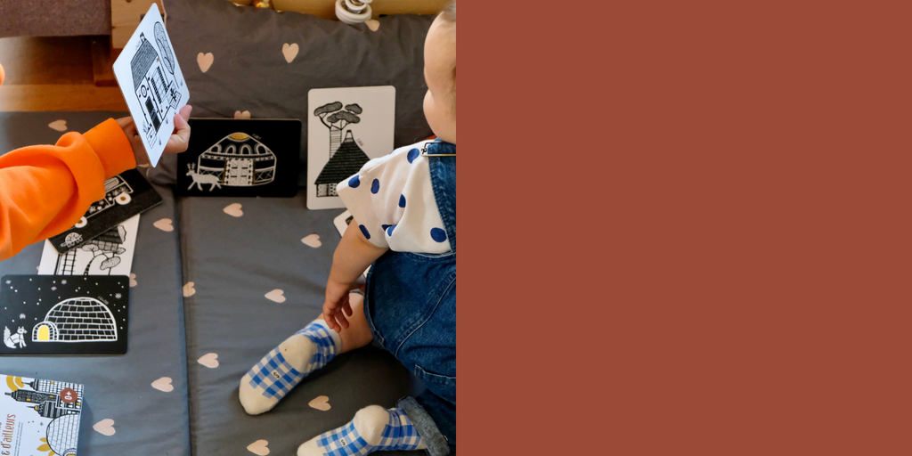 cadeau de naissance original en collaboration avec pereski et mezame paris images bébé jeux montessori en noir et blanc par pereski et mezame paris